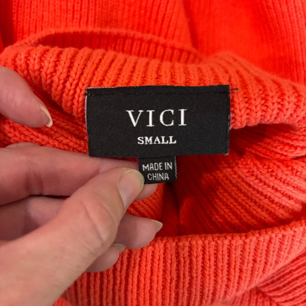 Vici Dolls Womens Small Bright Coral Orange Mock Neck Knit Long Sleeve‎ Sweater